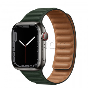 Купить Apple Watch Series 7 // 41мм GPS + Cellular // Корпус из нержавеющей стали графитового цвета, кожаный браслет цвета «зелёная секвойя», размер ремешка S/M