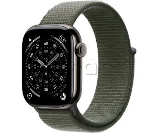 Купить Apple Watch Series 11 // 42мм GPS+Cellular // Корпус из титана сланцевого цвета, спортивный браслет цвета "зеленый лес"