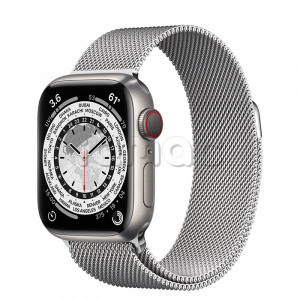 Купить Apple Watch Series 7 // 41мм GPS + Cellular // Корпус из титана, миланский сетчатый браслет серебристого цвета