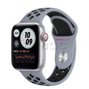Купить Apple Watch SE // 40мм GPS + Cellular // Корпус из алюминия серебристого цвета, спортивный ремешок Nike цвета «Дымчатый серый/чёрный» (2020)
