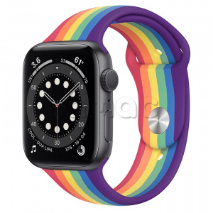 Купить Apple Watch Series 6 // 44мм GPS // Корпус из алюминия цвета «серый космос», спортивный ремешок радужного цвета