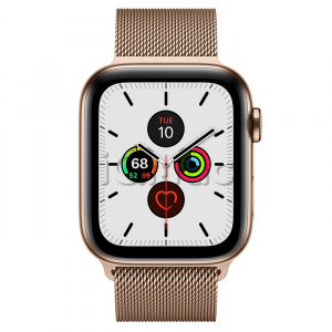 Apple Watch Series 5 // 44мм GPS + Cellular // Корпус из нержавеющей стали золотого цвета, миланский сетчатый браслет золотого цвета