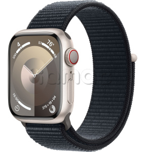 Купить Apple Watch Series 9 // 41мм GPS+Cellular // Корпус из алюминия цвета "сияющая звезда", спортивный браслет цвета "темная ночь"
