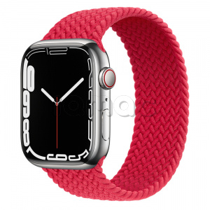 Купить Apple Watch Series 7 // 45мм GPS + Cellular // Корпус из нержавеющей стали серебристого цвета, плетёный монобраслет цвета (PRODUCT)RED