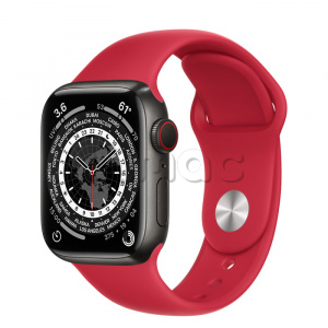 Купить Apple Watch Series 7 // 41мм GPS + Cellular // Корпус из титана цвета «черный космос», спортивный ремешок цвета (PRODUCT)RED
