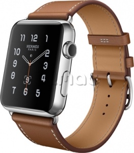 Apple Watch Hermes Simple Tour 42 мм из нержавеющей стали, ремешок из кожи Barenia цвета Fauve