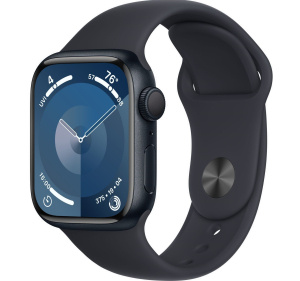 Apple Watch Series 9 // 41мм GPS // Корпус из алюминия цвета "темная ночь", спортивный ремешок цвета "темная ночь"