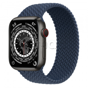 Купить Apple Watch Series 7 // 45мм GPS + Cellular // Корпус из титана цвета «черный космос», плетёный монобраслет цвета «синий омут»