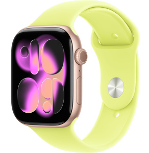 Apple Watch Series 11 // 46мм GPS // Корпус из алюминия цвета "розовое золото", спортивный ремешок цвета "неоновый желтый"