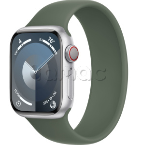 Купить Apple Watch Series 9 // 41мм GPS+Cellular // Корпус из алюминия серебристого цвета, монобраслет цвета "зеленый кипарис"