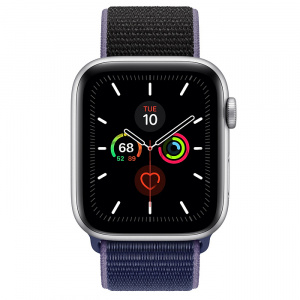 Купить Apple Watch Series 5 // 44мм GPS + Cellular // Корпус из алюминия серебристого цвета, спортивный браслет тёмно-синего цвета