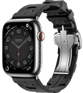 Apple Watch Series 9 Hermès // 45мм GPS+Cellular // Корпус из нержавеющей стали серебристого цвета, ремешок Kilim Single Tour цвета Noir с раскладывающейся застёжкой (Deployment Buckle)