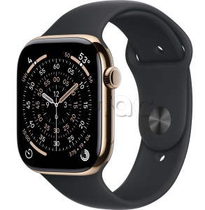 Купить Apple Watch Series 11 // 46мм GPS+Cellular // Корпус из титана золотого цвета, спортивный ремешок черного цвета