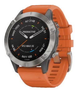 Купить Мультиспортивные часы Garmin Fenix 6 (47mm) Sapphire титановый корпус, оранжевый силиконовый ремешок