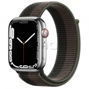 Купить Apple Watch Series 7 // 45мм GPS + Cellular // Корпус из нержавеющей стали серебристого цвета, спортивный браслет цвета «сумрачный торнадо/серый»