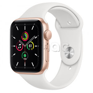 Купить Apple Watch SE // 44мм GPS // Корпус из алюминия золотого цвета, спортивный ремешок белого цвета (2020)