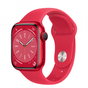 Apple Watch Series 8 // 41мм GPS // Корпус из алюминия цвета (PRODUCT)RED, спортивный ремешок цвета (PRODUCT)RED