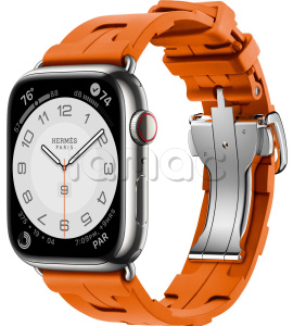 Купить Apple Watch Series 9 Hermès // 45мм GPS+Cellular // Корпус из нержавеющей стали серебристого цвета, ремешок Kilim Single Tour цвета Orange с раскладывающейся застёжкой (Deployment Buckle)