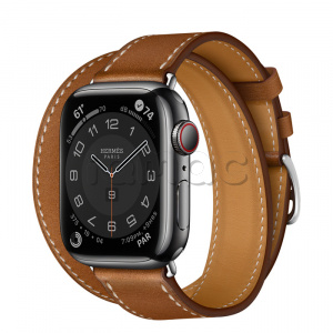 Купить Apple Watch Series 7 Hermès // 41мм GPS + Cellular // Корпус из нержавеющей стали цвета «черный космос», ремешок Double Tour Attelage цвета Fauve