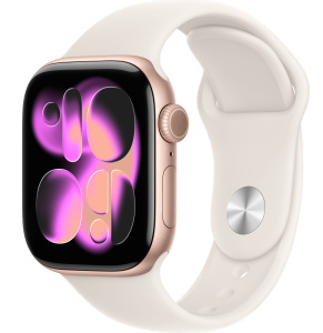 Apple Watch Series 11 // 46мм GPS // Корпус из алюминия цвета "розовое золото", спортивный ремешок цвета "сияющая звезда"