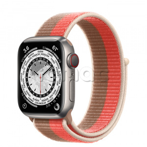 Купить Apple Watch Series 7 // 41мм GPS + Cellular // Корпус из титана, спортивный браслет цвета «розовый помело/миндальный»