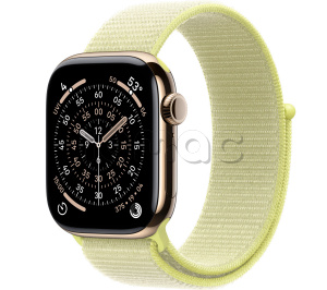 Купить Apple Watch Series 11 // 42мм GPS+Cellular // Корпус из титана золотого цвета, спортивный браслет цвета "неоновый желтый"