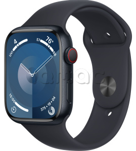 Купить Apple Watch Series 9 // 45мм GPS+Cellular // Корпус из алюминия цвета "темная ночь", спортивный ремешок цвета "темная ночь"