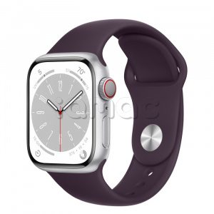 Купить Apple Watch Series 8 // 41мм GPS + Cellular // Корпус из алюминия серебристого цвета, спортивный ремешок цвета "бузина"