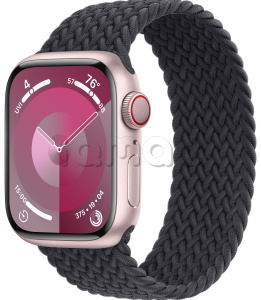 Купить Apple Watch Series 9 // 45мм GPS+Cellular // Корпус из алюминия розового цвета, плетёный монобраслет цвета "темная ночь"