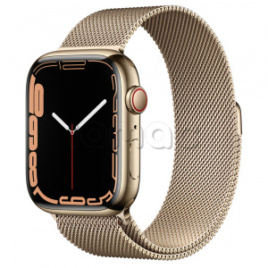 Купить Apple Watch Series 7 // 45мм GPS + Cellular // Корпус из нержавеющей стали золотого цвета, миланский сетчатый браслет золотого цвета