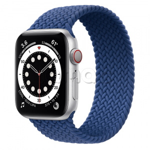 Купить Apple Watch Series 6 // 44мм GPS + Cellular // Корпус из алюминия серебристого цвета, плетёный монобраслет цвета «Атлантический синий»