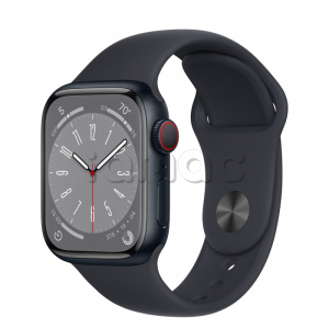 Купить Apple Watch Series 8 // 41мм GPS + Cellular // Корпус из алюминия цвета "темная ночь", спортивный ремешок цвета "темная ночь"