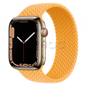 Купить Apple Watch Series 7 // 45мм GPS + Cellular // Корпус из нержавеющей стали золотого цвета, плетёный монобраслет цвета «спелый маис»