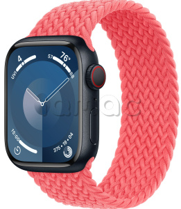 Купить Apple Watch Series 9 // 45мм GPS+Cellular // Корпус из алюминия цвета "темная ночь", плетёный монобраслет цвета "розовая гуава"