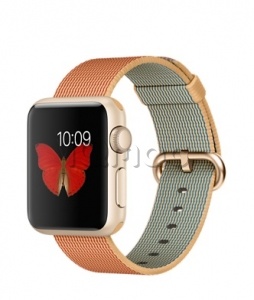 Купить Apple Watch Sport 38 мм, золотистый алюминий, ремешок из плетёного нейлона цвета «золотистый/красный»