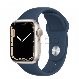 Купить Apple Watch Series 7 // 41мм GPS // Корпус из алюминия цвета «сияющая звезда», спортивный ремешок цвета «синий омут»