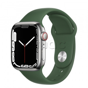 Купить Apple Watch Series 7 // 41мм GPS + Cellular // Корпус из нержавеющей стали серебристого цвета, спортивный ремешок цвета «зелёный клевер»