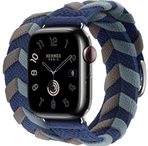 Apple Watch Series 9 Hermès // 41мм GPS+Cellular // Корпус из нержавеющей стали цвета "черный космос", ремешок Bridon Double Tour цвета Navy