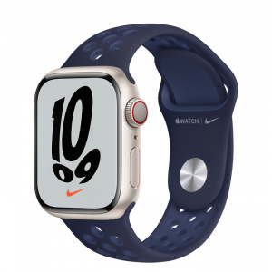 Apple Watch Series 7 // 41мм GPS + Cellular // Корпус из алюминия цвета «сияющая звезда», спортивный ремешок Nike цвета «ночной ультрамарин/мистический ультрамарин»