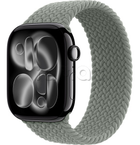 Купить Apple Watch Series 11 // 46мм GPS // Черный глянцевый корпус из алюминия, плетеный монобраслет серо-зеленого цвета