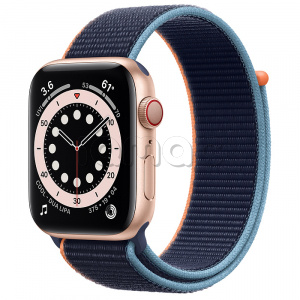 Купить Apple Watch Series 6 // 44мм GPS + Cellular // Корпус из алюминия золотого цвета, спортивный браслет цвета «Тёмный ультрамарин»