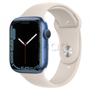 Купить Apple Watch Series 7 // 45мм GPS // Корпус из алюминия синего цвета, спортивный ремешок  цвета «сияющая звезда»