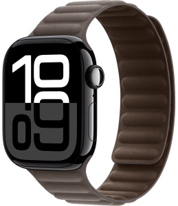Apple Watch Series 10 // 46мм GPS (Custom) // Черный глянцевый корпус из алюминия, браслет темного серо-коричневого цвета, с магнитной застежкой