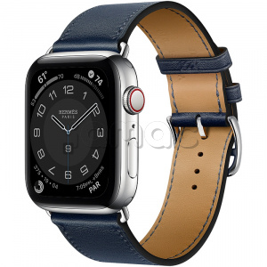 Купить Apple Watch Series 6 Hermès // 44мм GPS + Cellular // Корпус из нержавеющей стали серебристого цвета, ремешок Simple Tour из кожи Swift цвета Navy
