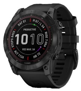 Купить Мультиспортивные часы Garmin Fenix 7X (51mm) Sapphire Solar, титановый черный DLC корпус, черный силиконовый ремешок