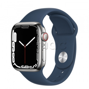 Купить Apple Watch Series 7 // 41мм GPS + Cellular // Корпус из нержавеющей стали серебристого цвета, спортивный ремешок цвета «синий омут»