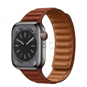 Купить Apple Watch Series 8 // 41мм GPS + Cellular // Корпус из нержавеющей стали графитового цвета, кожаный браслет темно-коричневого цвета, размер ремешка M/L