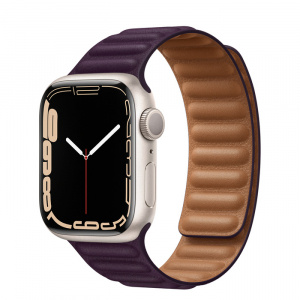 Apple Watch Series 7 // 41мм GPS // Корпус из алюминия цвета «сияющая звезда», кожаный браслет цвета «тёмная вишня», размер ремешка S/M