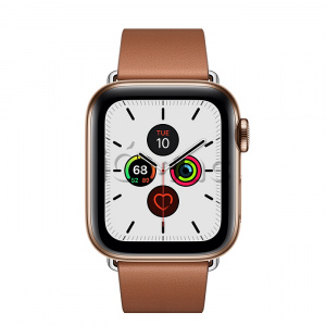Купить Apple Watch Series 5 // 40мм GPS + Cellular // Корпус из нержавеющей стали золотого цвета, ремешок золотисто-коричневого цвета с современной пряжкой (Modern Buckle), размер ремешка S
