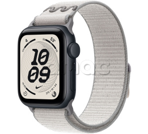 Купить Apple Watch SE 3 // 40мм GPS // Корпус из алюминия цвета "полуночный", спортивный браслет Nike цвета "завуалированный серый" (2025)